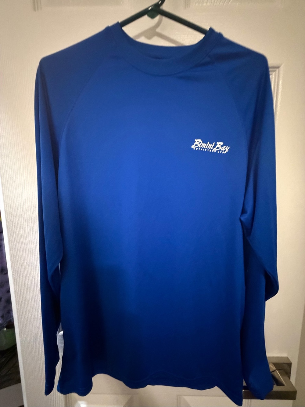 Bimini Bay Outfitters Men’s Blue Long Sleeve Fishing Shirt Shark Tuna Graphic